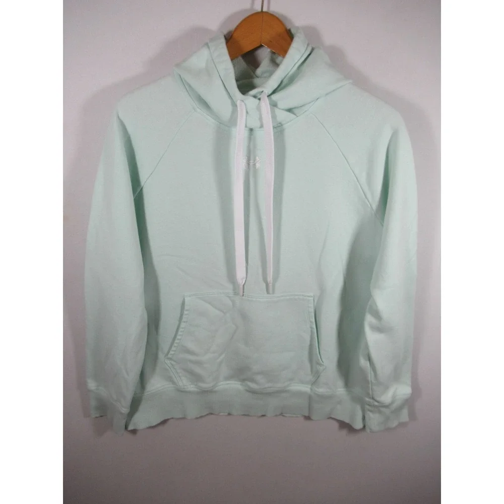 Under Armour Rival Pullover Hoodie Women Large Green Sweatshirt Loose - Picture 1 of 7